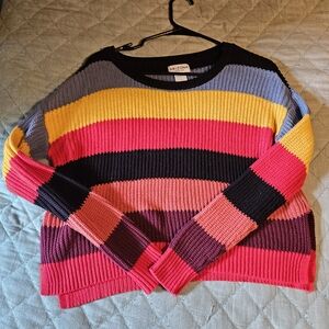 (2 For $30) Arizona Jean Company Multicolor Striped Cropped Crewneck Sweater
